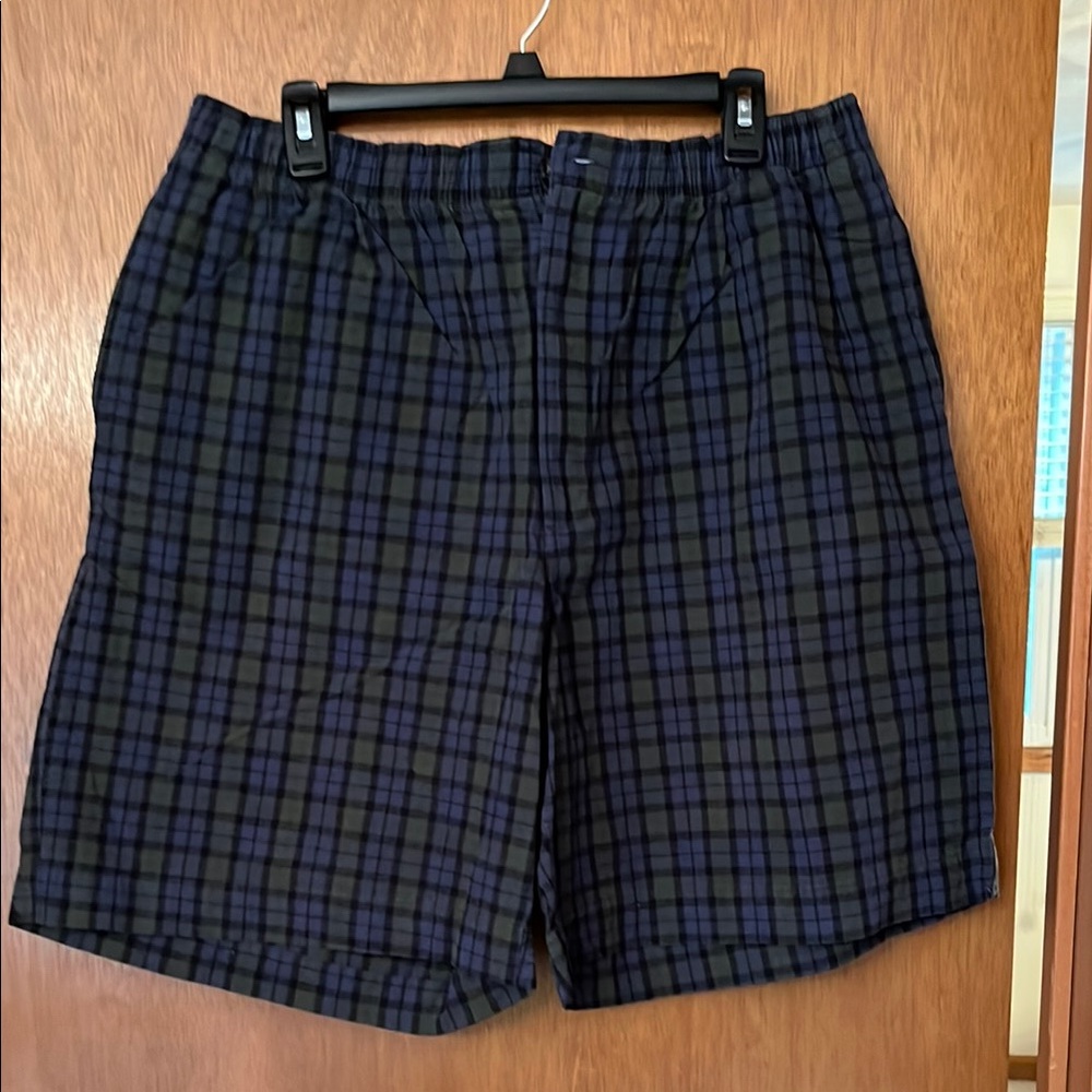 John Ashford Men's Blue and Black Plaid Shorts